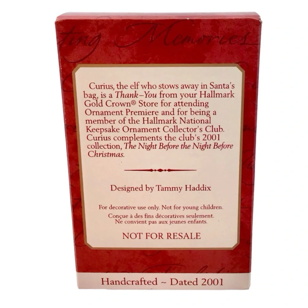 Hallmark 2001 “Curius the Elf” Christmas Ornament